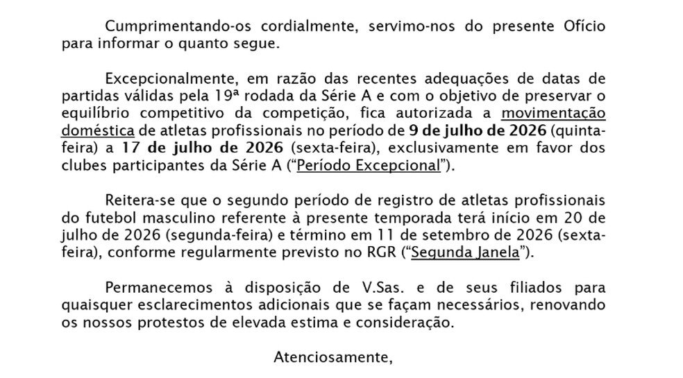 CBF documento oficial comunicado