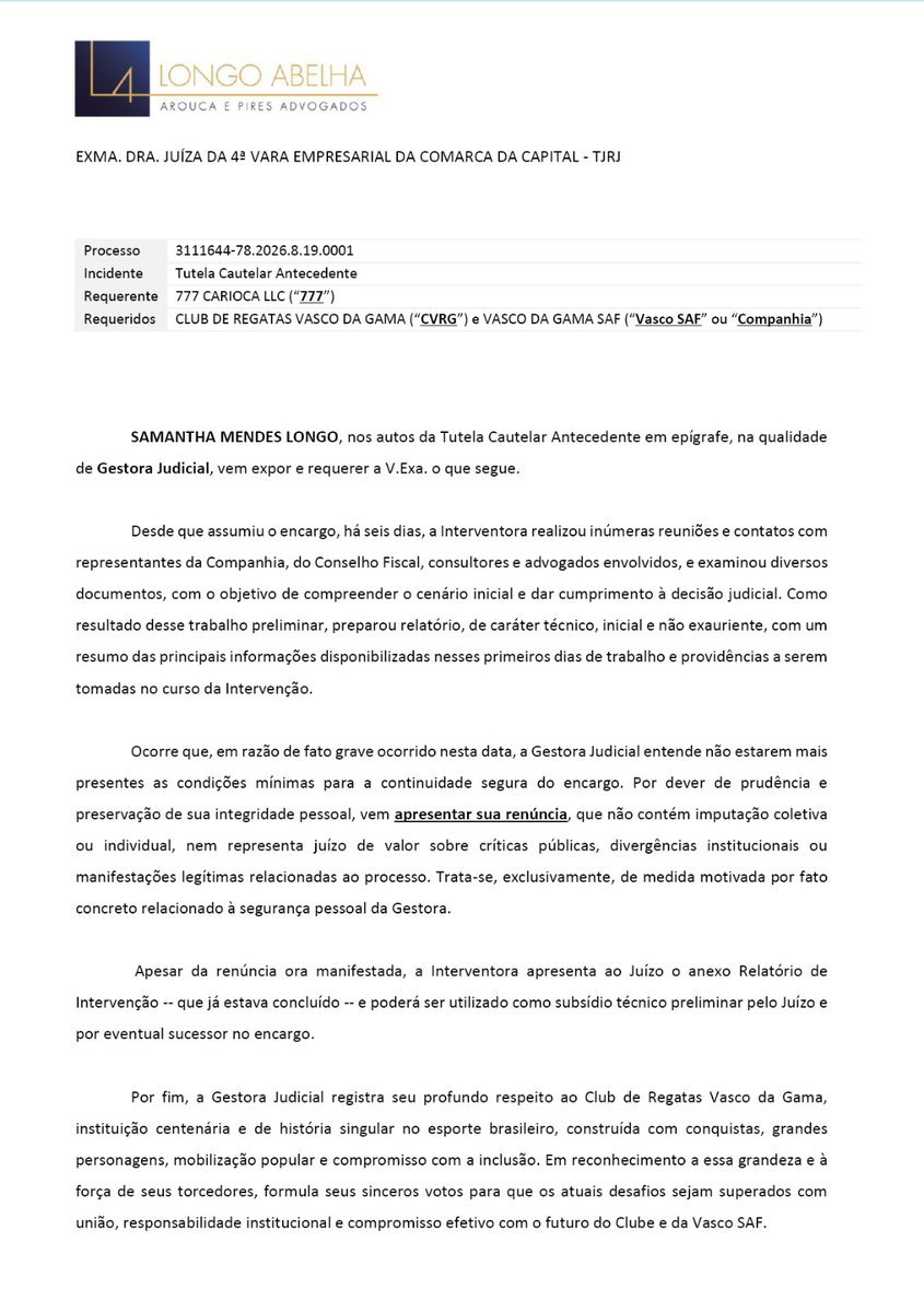 Samantha Longo interventora Vasco