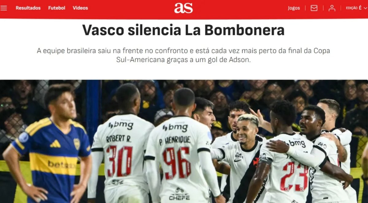 Jornal espanhol rasga elogios: Vasco silenciou a Bombonera e está a um empate da final