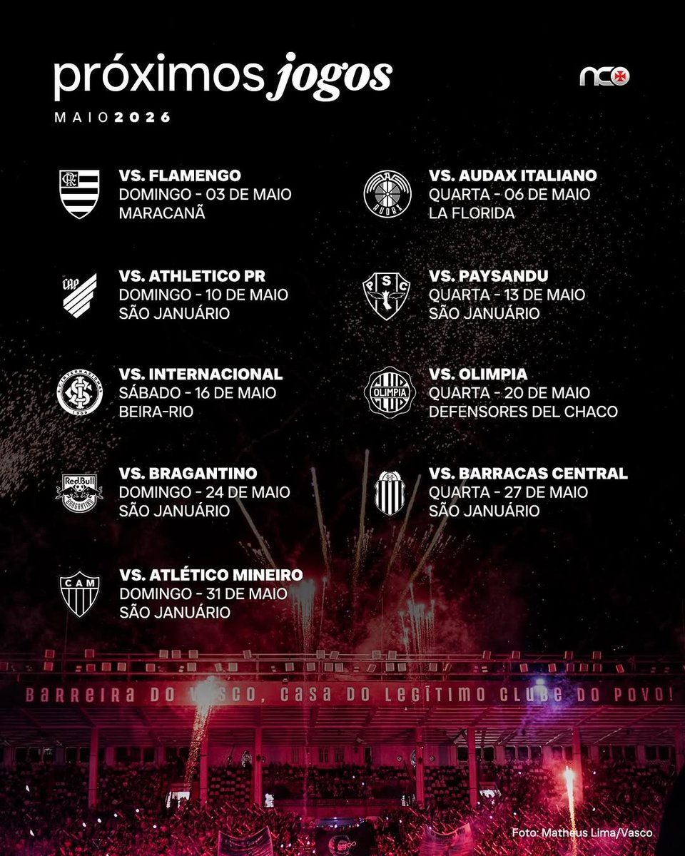 calendário jogos Vasco maio 2025
